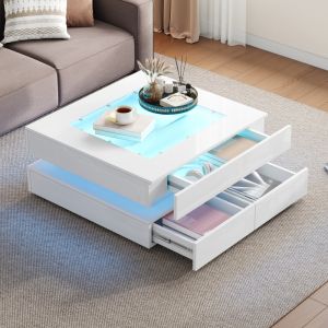 Mesa de centro elevable con LED y almacenaje blanco 40x80x75cm