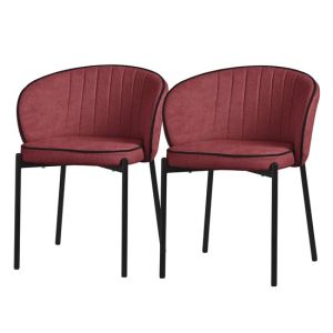 2x sillas de comedor rojo con revestimiento de tela y respaldo
