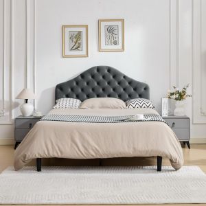 Cama tapizada terciopelo 140x200cm cabecero ajustable gris