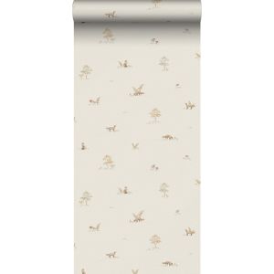 Borastapeter papel pintado bosque con animales del bosque beige
