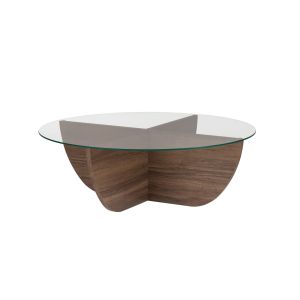 Mesa de centro de cristal <<liya>> 90 x 90 x 30 cm - nogal