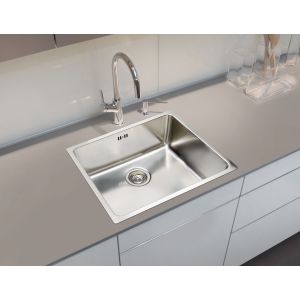 Fregadero de cocina de 1 cubeta, acero inoxidable satinado.