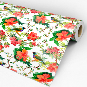 Papel pintado animal aves en hojas 60cm por 300cm