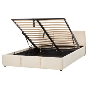 Cama con almacenaje bousse terciopelo beige claro 160 x 200 cm