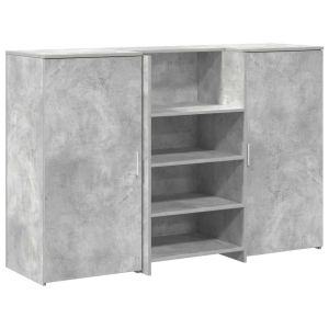 Mostrador de recepción de 155 x 50 x 103,5 cm, color gris cemento y madera