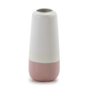 Jarron 16x16x37 ceramica blanco, rosa
