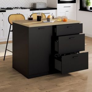 Isla de cocina con almacenaje - negro madera - 110 cm