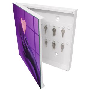Armario para llaves 30x30x5 amor púrpura, apertura izquierda blanca