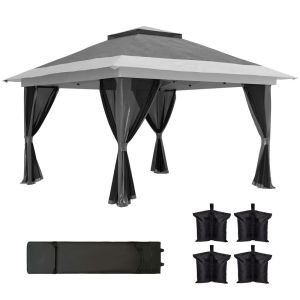 Carpa plegable 356x356x280 cm metal, tela oxford color gris Outsunny