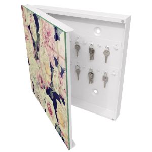Caja de llaves 30x30x5 elegancia floral, apertura izquierda blanca