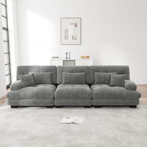 Komhtom,sofá, tres plazas, terciopelo, gris