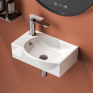 Emke lavabo mural compacto, blanco, 40,5x28x14 cm, izquierda