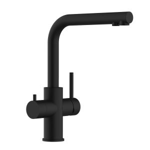 Grifo de cocina 5 vías acero inox, con caño giratorio 360° en l, negro