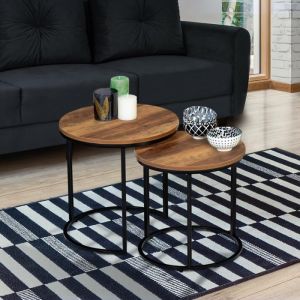 Mesas de centro nido redondas madera y metal - lote 2 - 40/45 cm