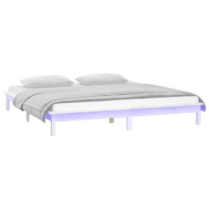 vidaXL estructura cama LED sin colchón madera maciza blanco 200x200 cm