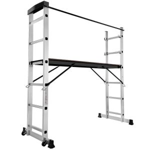 Tectake escalera multiusos, andamio aluminio, plataforma grande, plateado