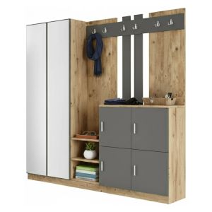 Mueble de entrada artin, 20-30 pares, madera roble marrón