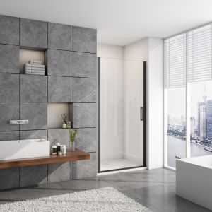 Mampara de ducha frontal abatible,negro mate,8mm antical,(987-1017)x2000mm