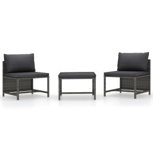 vidaXL set de sofás de jardín 3 piezas y cojines ratán sintético gris