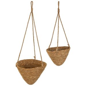 Cestos colgantesde fibra natural marrones d27,5x25h-d22x18