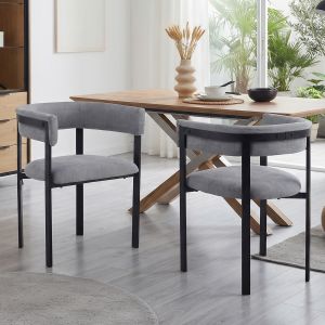 Conjunto de 2 sillas de comedor chenilla gris con respaldo curvo