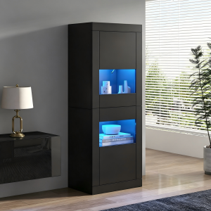 Vitrina con LED y 2 puertas negra 162x61x42cm