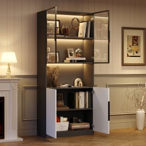 Vitrina con LED y puertas de cristal blanco 200x80x30cm