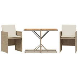 vidaXL sillas y mesita de jardín 3 piezas ratán sintético cojín beige