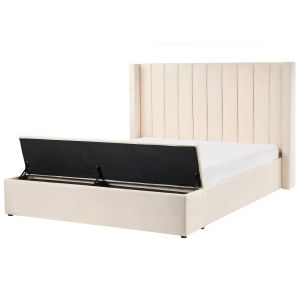 Cama con banco de almacenaje noyers terciopelo blanco crema 160 x 200 cm