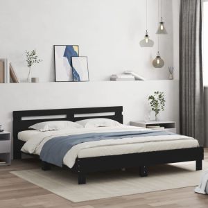 Cama con cabecero madera ingeniería negro 180x200 cm