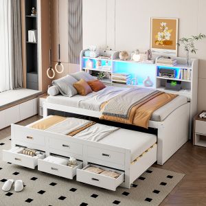 Sofá cama, 90 x 200 cm, extensible, blanco