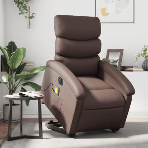 Sillón de masaje elevable eléctrico cuero sintético marrón qweo4981