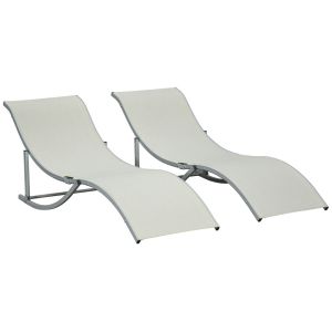 Set 2 tumbonas plegable 165x61x63 cm aluminio, texteline color beige