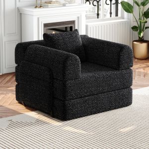 Sofá cama individual modular chenilla negro 1 plaza con almacenaje