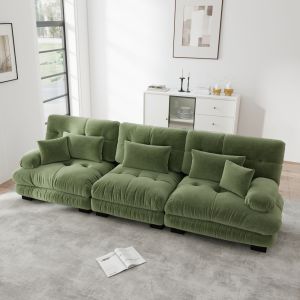 Sofá modular en l chenilla verde 3 plazas asiento profundo cojines
