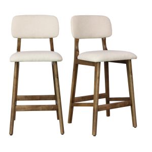 Cliff-taburete de bar, tela ecru y madera de nogal (x2)