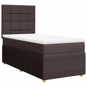 vidaXL cama box spring con colchón tela marrón oscuro 90x190 cm