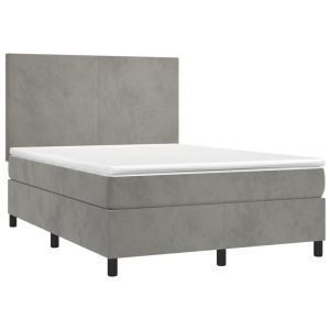 vidaXL cama box spring con colchón terciopelo gris claro 140x190 cm