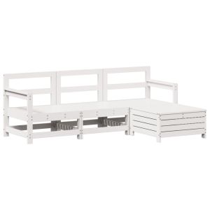 vidaXL juego de sofás de jardín 4 pzas madera maciza de pino blanco