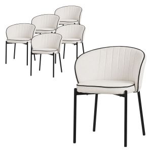 6x sillas de comedor beige con revestimiento de tela y respaldo