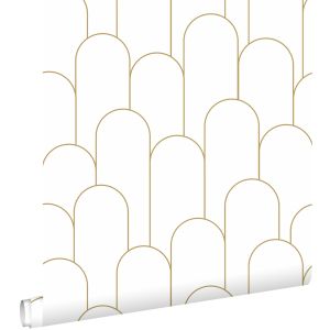 Estahome papel pintado arte deco blanco y oro 53 cm x 10.05 m