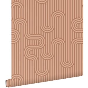 Estahome papel pintado líneas gráficas rojo barro cocido 50 x 900 cm