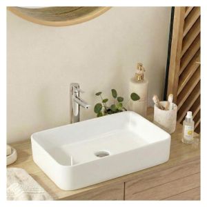 Lavabo sobre encimera rectangular de cerámica blanca saddy 60x37cm