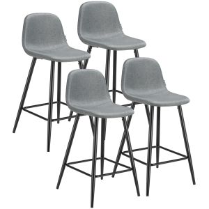 Set de 4 taburetes altos con respaldo y reposapiés, 45x48x92 cm, gris