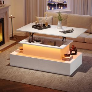 Mesa de centro con LED y tablero extraíble blanco 41x90x55cm