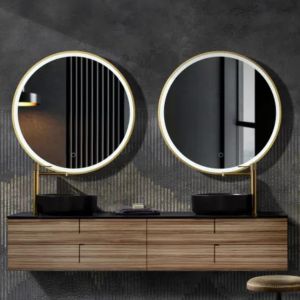 LEDimex - espejo redondo ø80cm LED antivaho serie parís oro cepillado