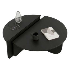 Mesa de centro azim, forma redonda, en madera noble negra
