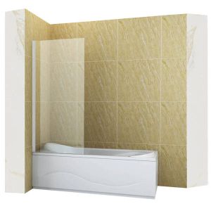 Mampara de bañera 1 hoja vidrio transparente, 60x150 cm, perfil blanco