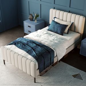 Cama tapizada 90x200cm con cabecero ajustable lino – gris-beige