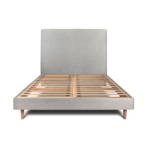 Cama de 135x190 cm con cabecero tapizado - tejido rizado - gris